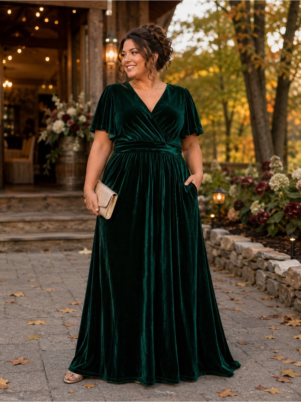 BerryGo 4XL Plus Emerald Green Velvet Maxi Formal Wedding Guest Dress